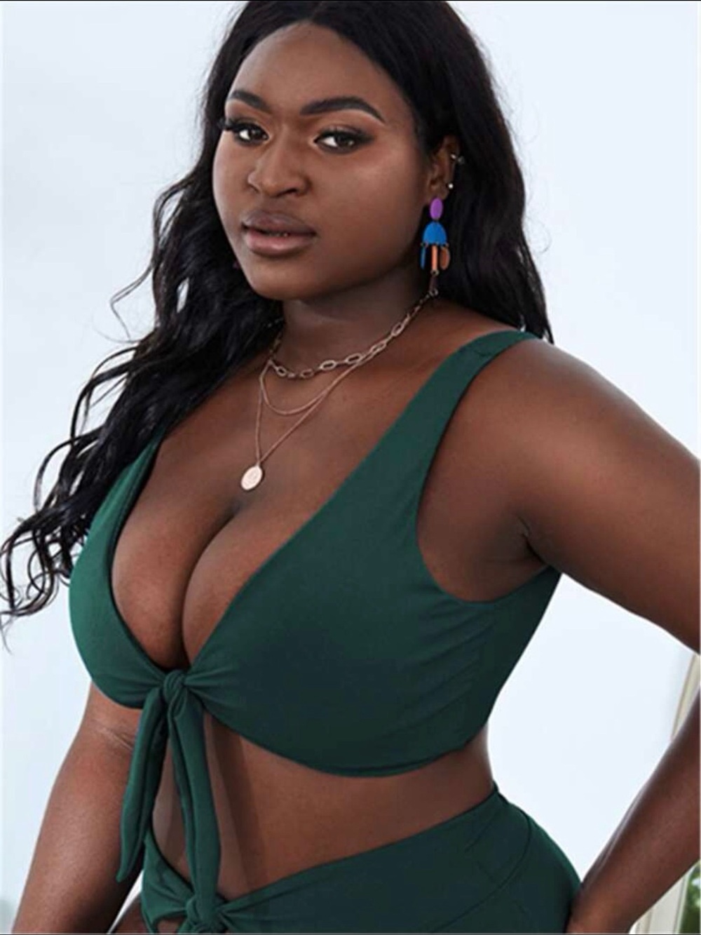 SHEIN Plus Rib Knot Front Bikini Top